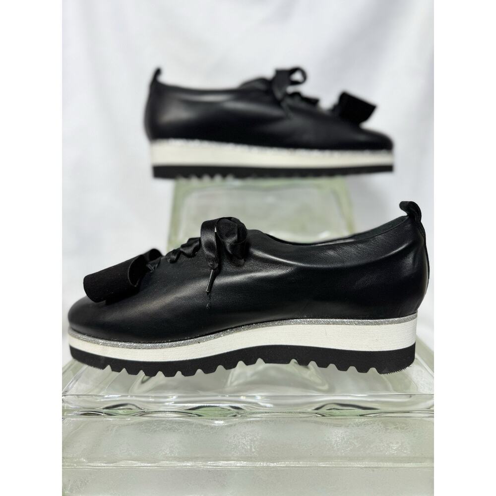 Women's Black Platform Sneakers with Ribbon Laces